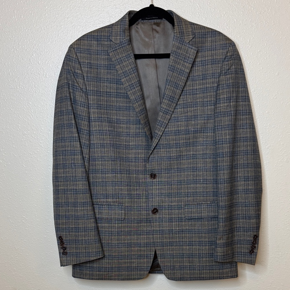 Ralph Lauren Windowpane Wool Silk Linen Blue and Gray Jacket Blazer 40L - Picture 3 of 16